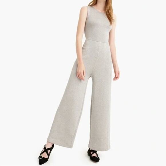 J. Crew Pants - J. CREW Sleeveless Lurex Silver Metallic Knit Jumpsuit Velvet Tie {H21}